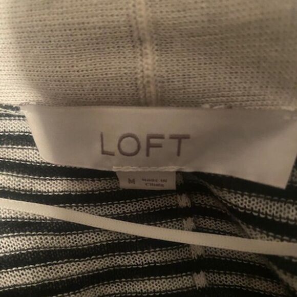 Loft Tan/Black stripes short sleeve open cardigan, size M - Picture 3 of 4